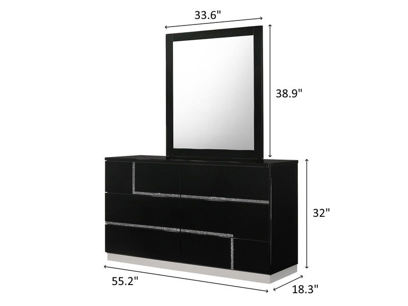 Lucca 55.2" Wide 6 Drawer Dresser With Mirror